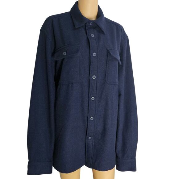 Blue Wool Christian Lacroix Long Sleeve Button Up Folded Collar Shirt Size Large - Picture 1 of 6